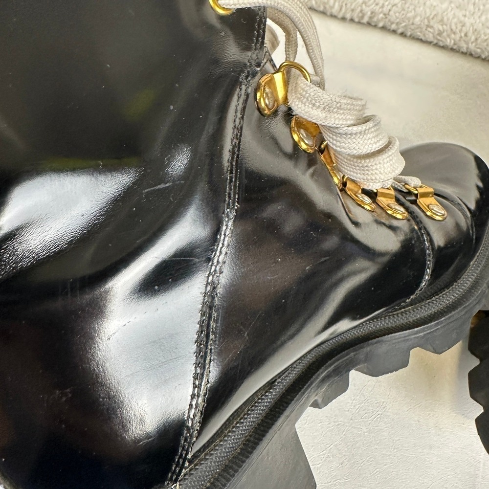 Gucci Combat Boots Black Patent Leather Lug Sole Gold Hardware Women's 7.5 - Picture 16 of 16